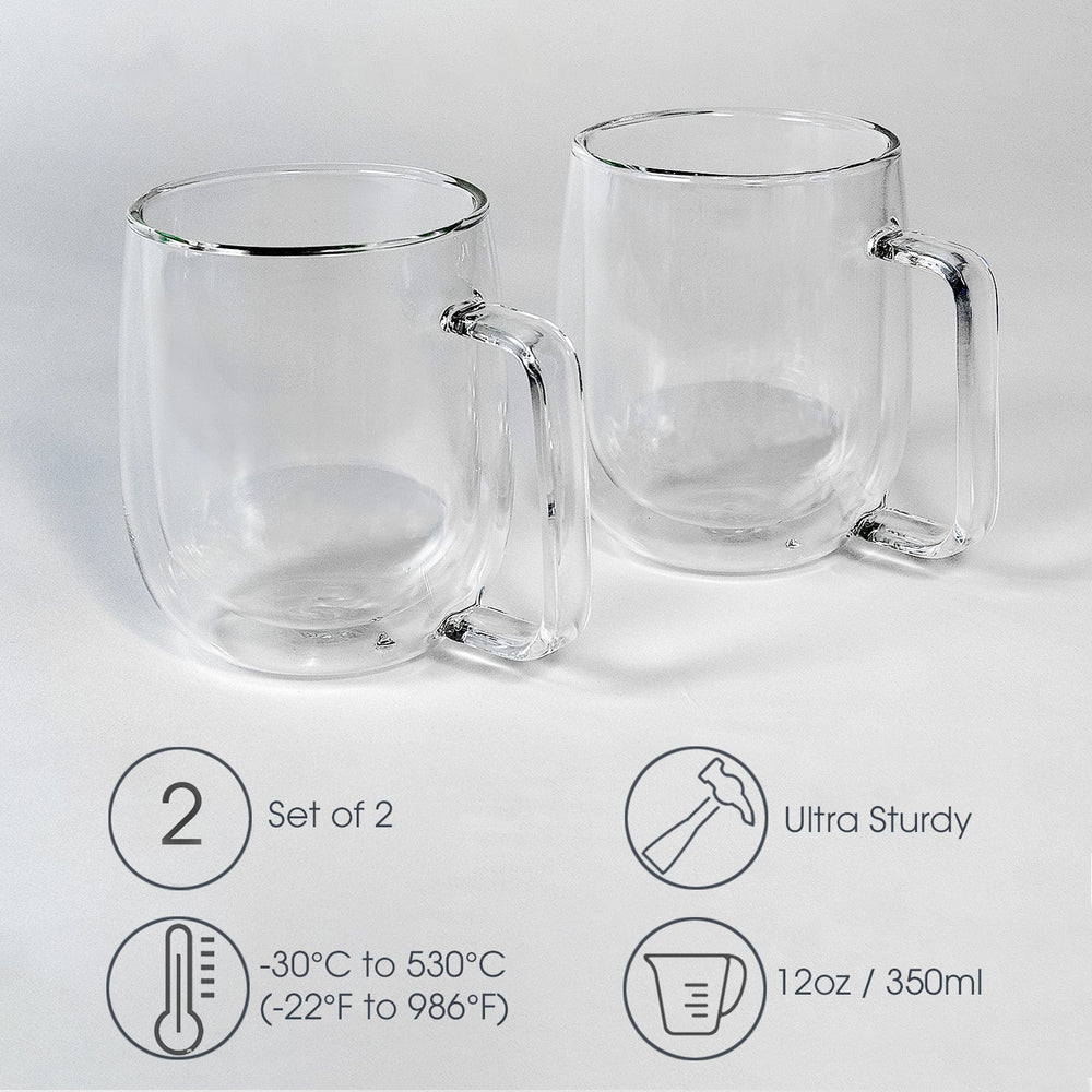 Double-Wall Insulated Glass Mugs (2)